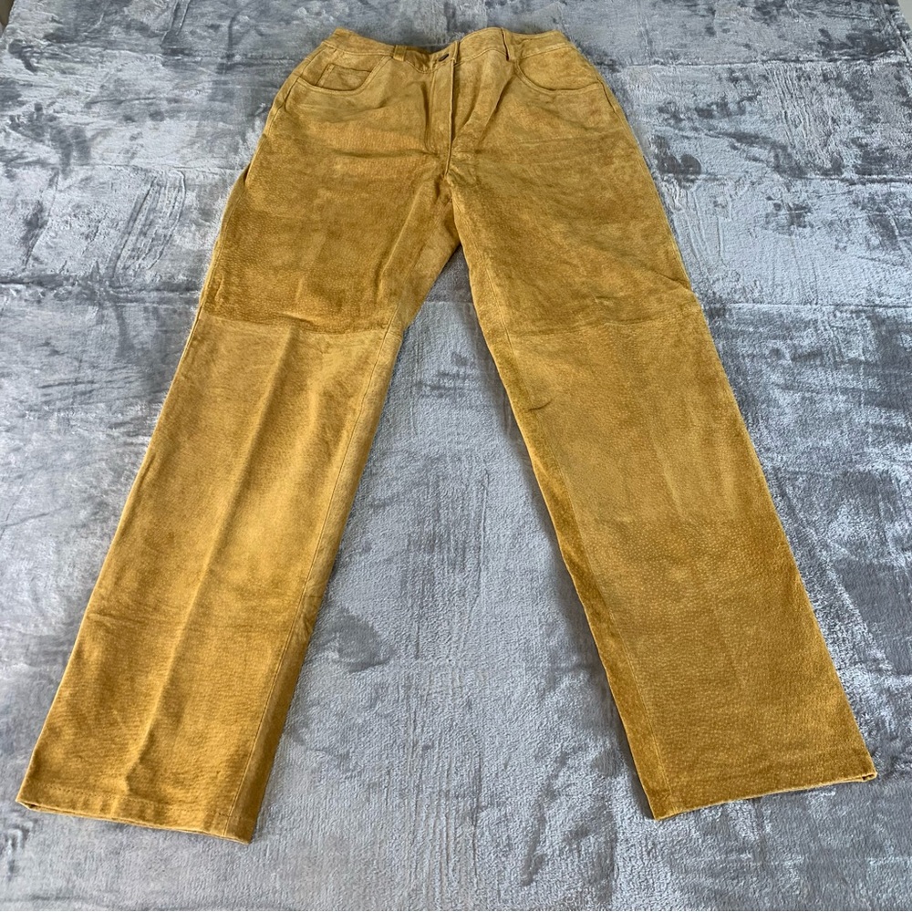 Metrostyle Womens‎ Tan Suede Flat Front Wide Leg Chino Pants Size 4P EUC